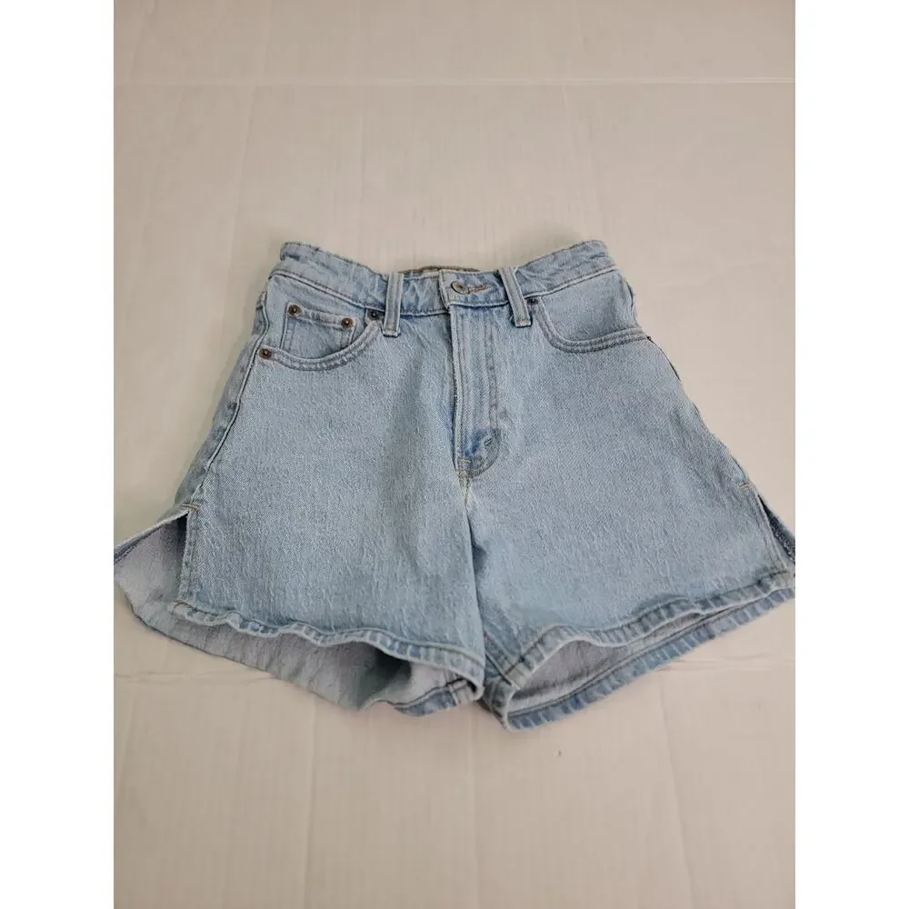 Abercrombie Denim Shorts Womens SZ 23 The Dad High Rise Curve Love Side Slits